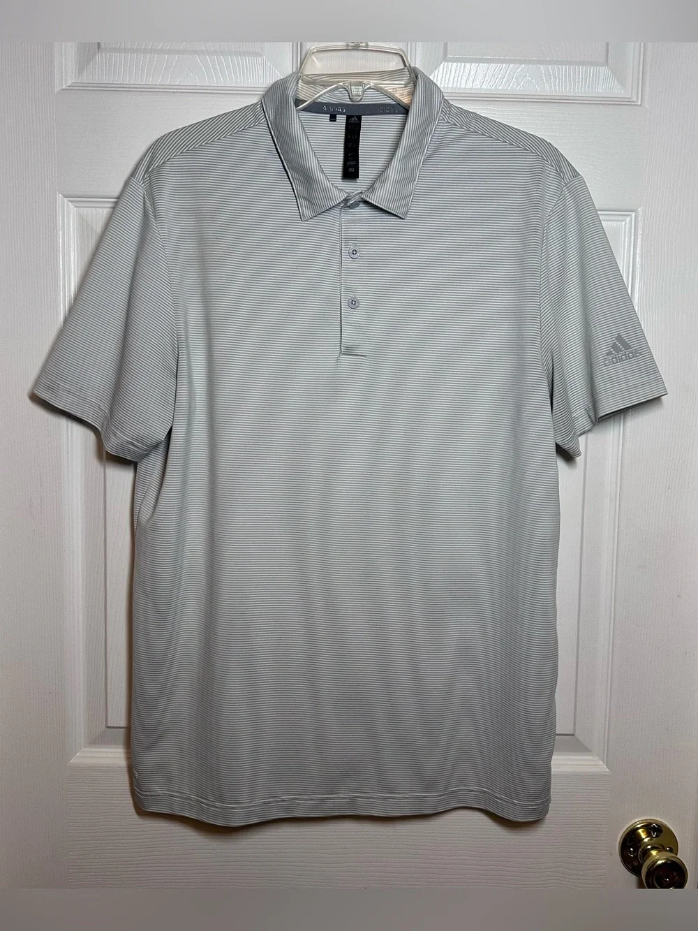 Adidas Golf Polo Shirt Men's Gray with White Stripes Short Sleeve Size M Logo